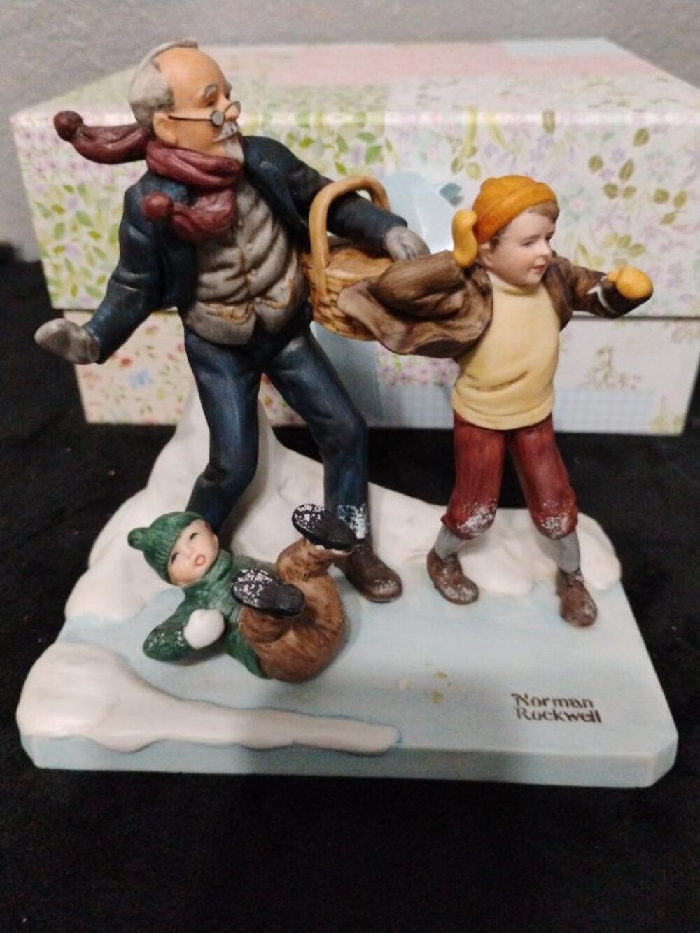 Norman Rockwell “Winter Fun” 1982 Figurine EUC